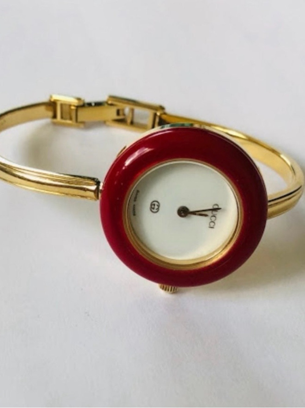 Gucci Red and Gold Enamel Bangle Watch